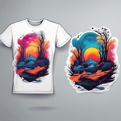 Wall Mural - t - shirt design, color and illustration of a tree in a forest with watercolor paint t - shirt design, color and illustration of a tree in a forest with watercolor paint abstract vector illustration o