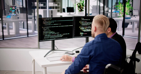 Wall Mural - computer programmer writing program code on computer