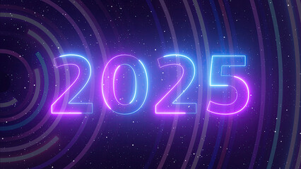 Wall Mural - 2025 happy new year traveling through star fields space light glowing. space nebula moving with star