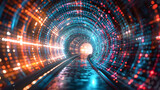 Fototapeta Przestrzenne - Digital cyberspace sci-fi concept tunnel