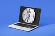 © ImageFlow - Laptop computer display and bank vault on blue background