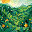 Eco friendly pop merges with digital illustration for a greener future