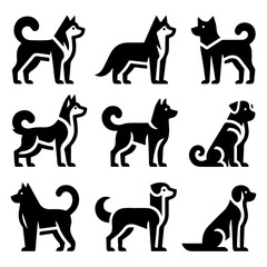 Poster - minimal Set of a Dog lay down different pose vector icon in flat style black color silhouette, separated each element, white background