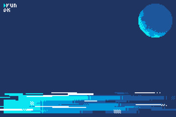 Pixel Art Style Glitched Line Command Interface Mock up Template on Dark Blue Background