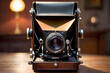 An old analog camera with bellows for focusing.