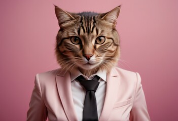 Portrait of a cat in a pink suit