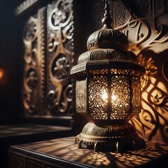 3d painting of Islamic lanterns Eid lamps  with the word Ramadan wallpaper