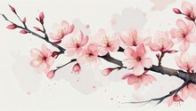 Cherry Blossom Vector. Minimal Sakura Art With Watercolor Brush And Golden Line Art Texture. Abstract Art Wallpaper For Prints, Art Decoration, Wall Arts, And Canvas Prints. 