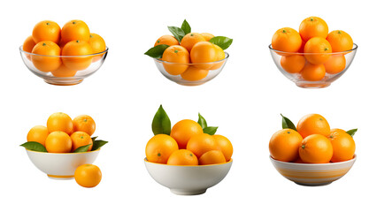 Wall Mural - Collection bowl of fresh oranges or tangerines isolated on a transparent background