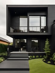 Wall Mural - Modern minimalist private black house close-up shot