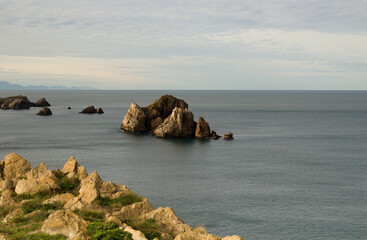 Wall Mural - Coastal part of Cantabria in the north of Spain, eroded Costa Quebrada, ie the Broken Coast
