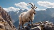 Ultra-detailed picture, 8K, rugged mountain landscape, close-up of a nimble mountain goat perched on a rocky ledge, its surefootedness and agility captured in exquisite detail. generative AI