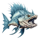 Fototapeta  - An illustration of a blue-colored monster fish with its mouth gaping