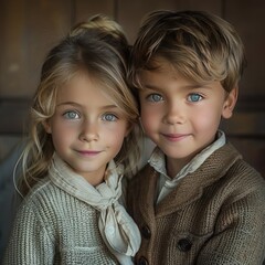 Wall Mural - Brother and sister looking at the camera