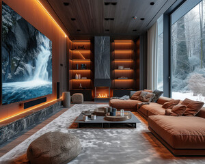Poster - Modernist Home Interior with Modern Furniture extreme closeup. Generative AI