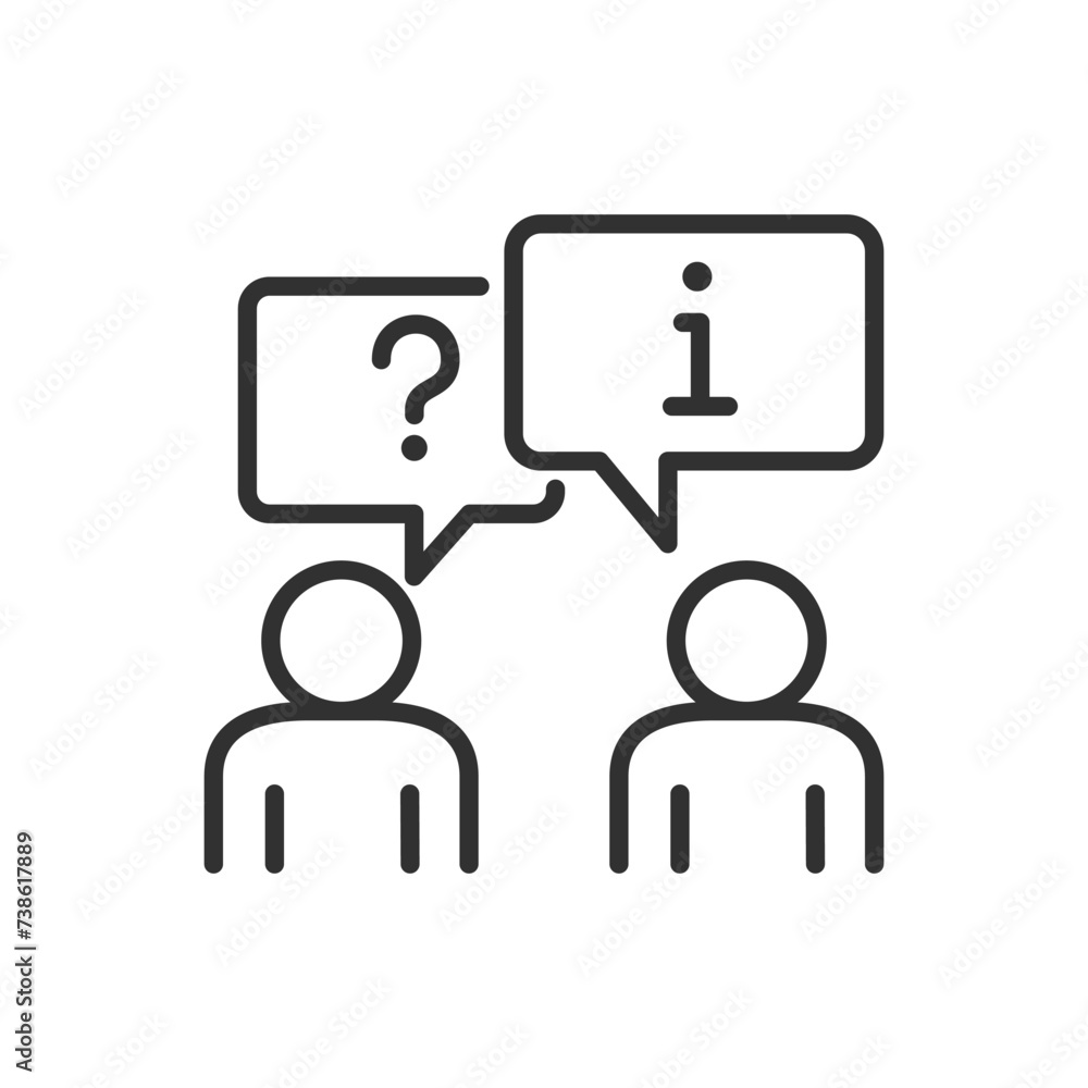 Question. Answer Dialogue Question and answer, linear icon. Dialogue, two people talking, one ...