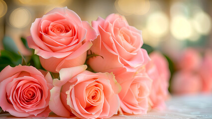 Wall Mural - bouquet of pink roses close up