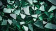 Background many pieces of broken glass in green
