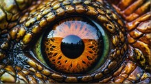 Close Up Of Angry Dinosaur Eye, Detailed Intricate Texture And Vibrant Colors From Generative AI