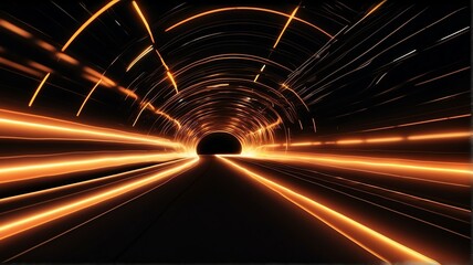 Poster - Tunnel warp speed motion made of neon orange rays of light in plain black background from Generative AI