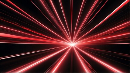 Poster - Tunnel warp speed motion made of neon red rays of light in plain black background from Generative AI