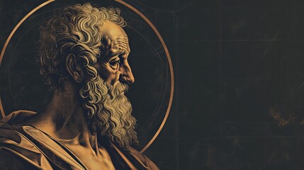 Wall Mural - Pythagoras Philosopher Illustration with Space for Text or Quote - Round Frame Empty Canvas Background