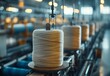A yarn manufacturing operations factory having looms and spinning machinery and space, Generative AI.