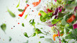 Vegetable salad with water drops, close up. Healthy food concept