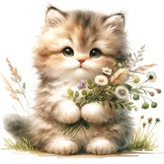 Aufkleber - Whimsical kitten illustration created with Generative AI technology