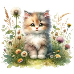 Aufkleber - Whimsical kitten illustration created with Generative AI technology