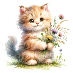 Aufkleber - Whimsical kitten illustration created with Generative AI technology
