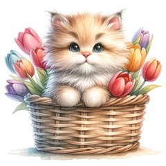 Aufkleber - Whimsical kitten illustration created with Generative AI technology