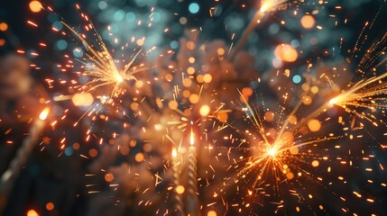 Sticker - A group of sparklers illuminating the night sky. Perfect for adding a festive touch to celebrations and events