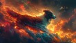 Border Collie with a vibrant aura herding clouds as it moves towards the heavenly fields