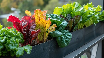 Wall Mural - Swiss chard vegetables and other home growth plants with a morning sunlight and a copy space, Generative AI.