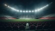 An empty stadium with rows of red seats and vibrant lights. Perfect for sports events, concerts, or any large-scale gatherings.