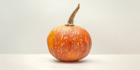 Poster - A small orange pumpkin on top of a white table. Suitable for fall and Halloween themes