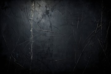 Wall Mural - Scratched dark texture. Black grunge abstract background. Copy space.