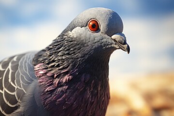 Canvas Print - Close up of a pigeon with striking red eyes, perfect for nature or wildlife themes