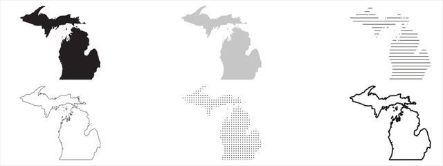 Wall Mural - Michigan State Map Black. Michigan map silhouette isolated on transparent background. Vector Illustration. Variants.