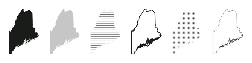 Wall Mural - maine state map black. maine map silhouette isolated on transparent background. vector illustration.