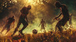 Zombie Soccer Match: Zombies playing a friendly game of soccer, with a twist on the rules and a lot of stumbling around