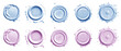 2 Collection set of pastel light blue purple violet, wax seal stamp blob ink paint on transparent background cutout, PNG file. Many different design. Mockup template artwork graphic