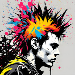 Wall Mural - punk face splash background profile