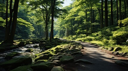 Sticker - A road in the woods with the sun shining UHD WALLPAPER