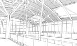Fototapeta  - Contour of сommercial center atrium with domed ceiling and glass walls. 3d illustration