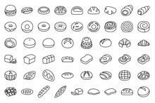 Set Of Bakery Products Bread Line Icons. 