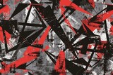 Fototapeta Sport - Abstract seamless grunge pattern. Urban art texture with neon lines, triangles, chaotic brush strokes, ink elements. Colorful graffiti vector background. Trendy design in red, black and gray color