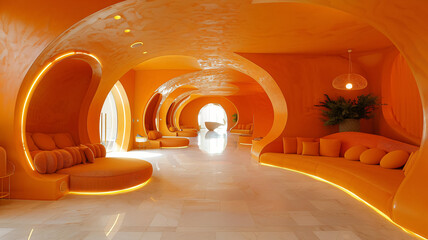 futuristic round retro architecture in orange tones	
