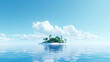 Secluded on a flawless white background, the island and blue sky